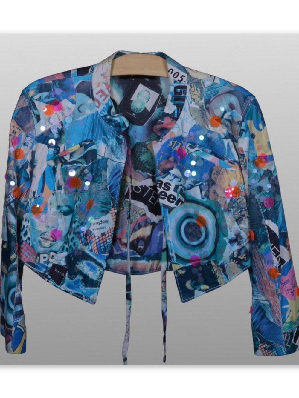 Stephen Italy Leather Cropped Bolero Collage Jacket Art To Wear Size 44